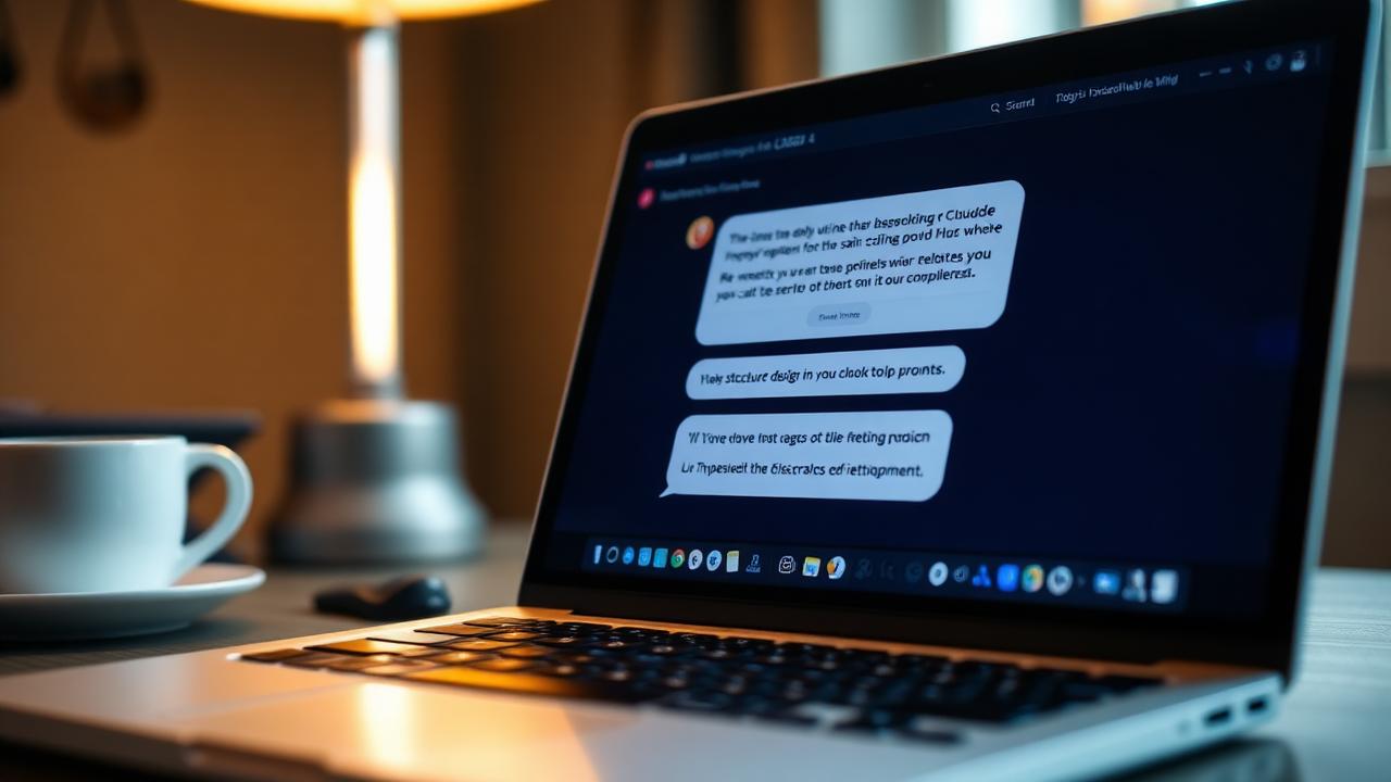 Designer chatting with Claude AI on a laptop