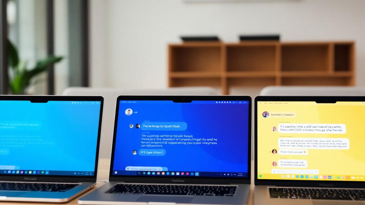 Three laptops side by side running ChatGPT, Claude, and Gemini
