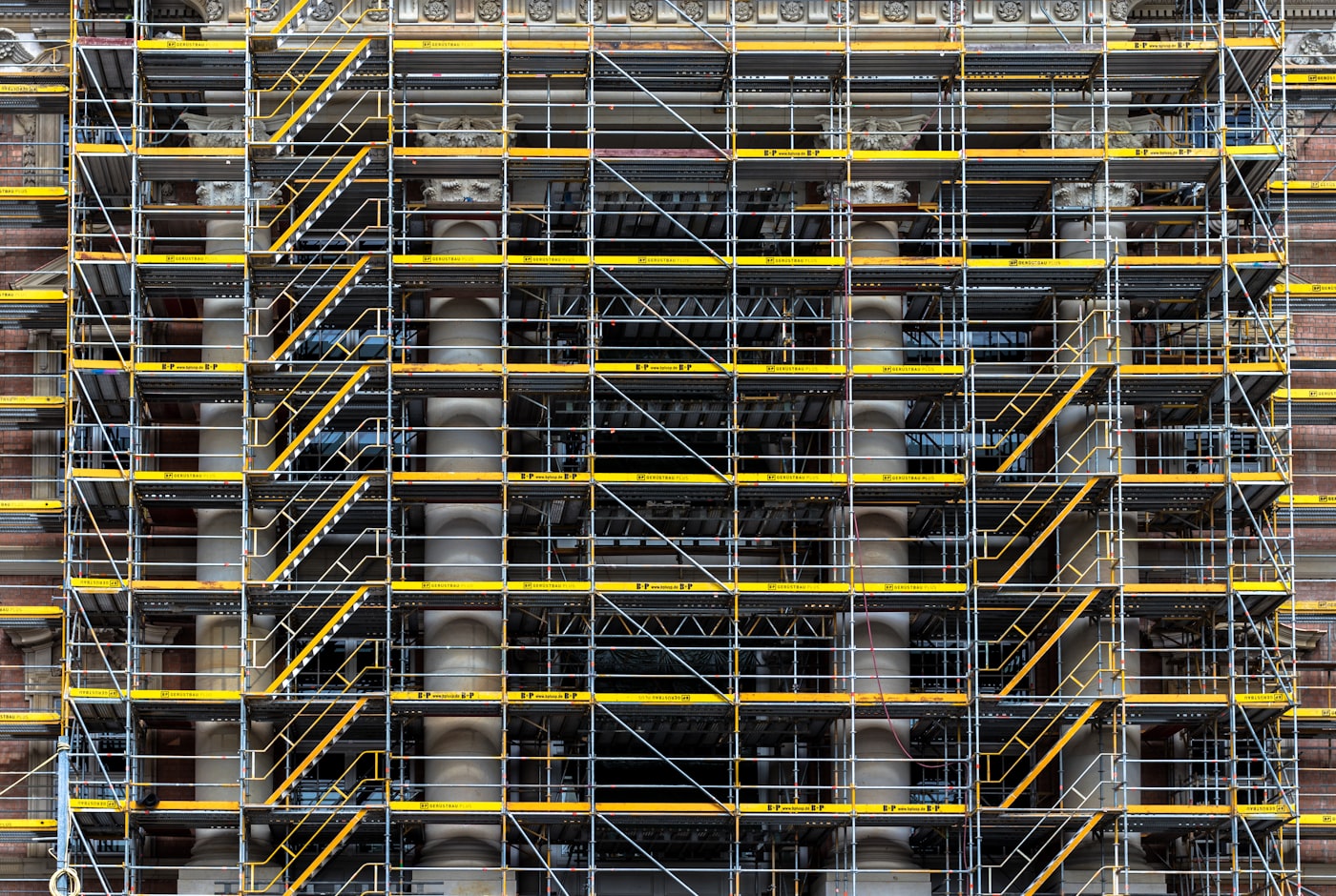 Scaffolding around an unfinished building