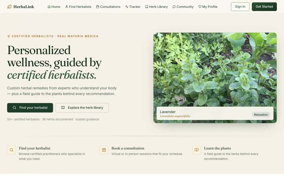 HerbaLink practitioner booking interface