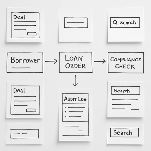 Whiteboard mapping of the loan lifecycle from application through to audit