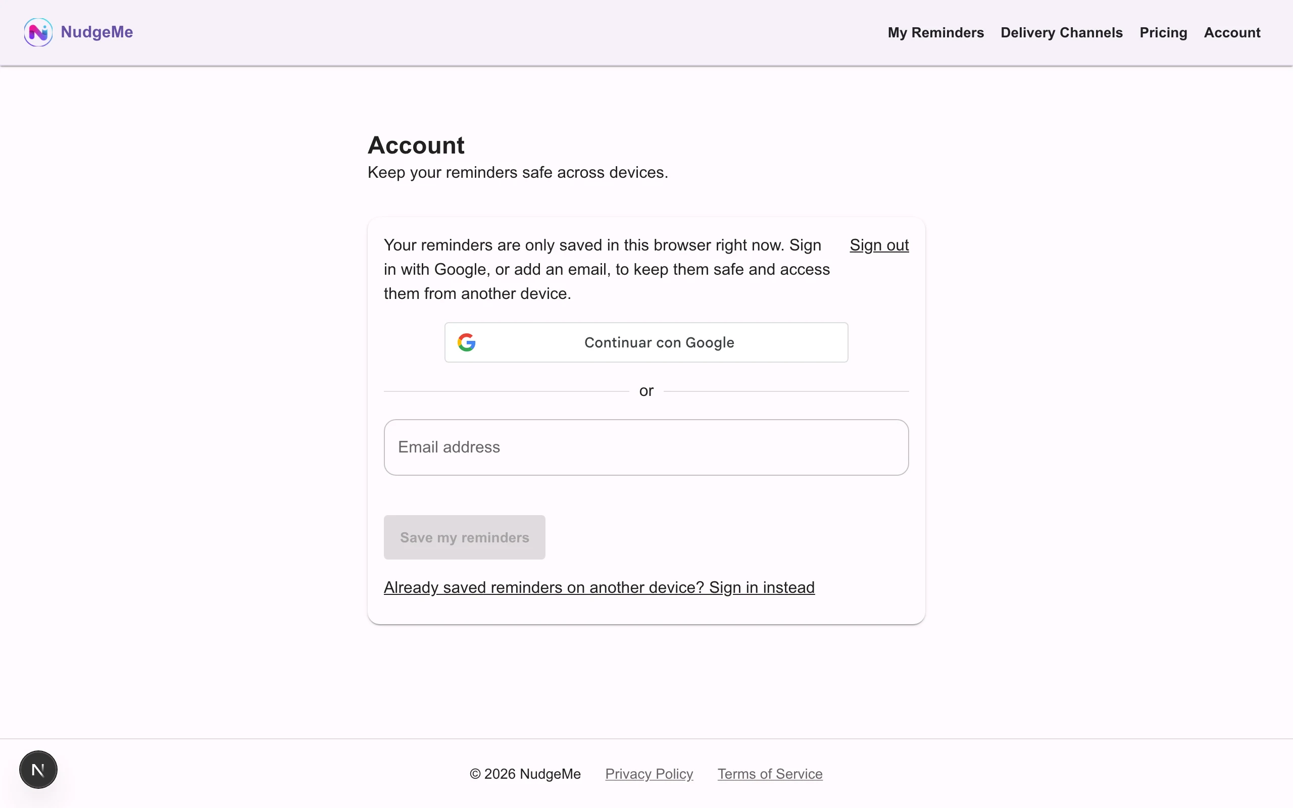 NudgeMe design system notes — modal tokens, billing badge, and sign-out confirmation spec